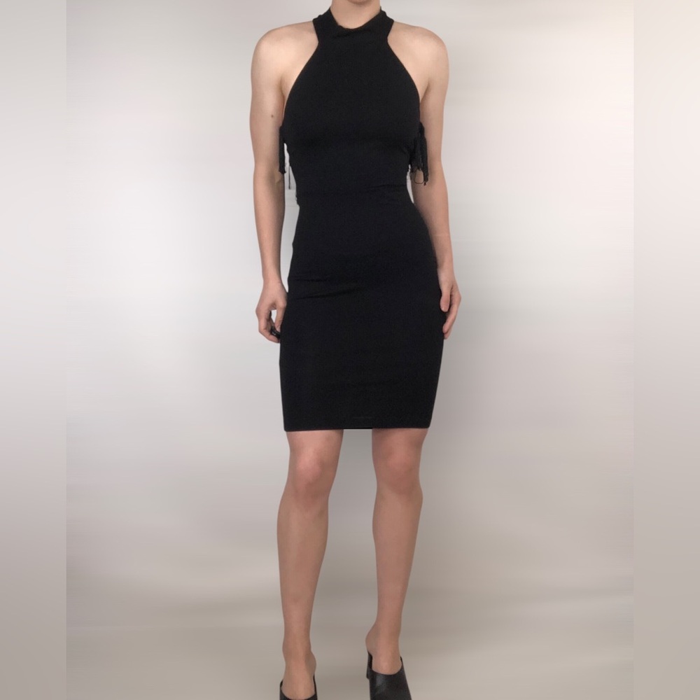 NWT ASOS Tassel Multi Tie Halter Bodycon Mini Dress Black Size 6